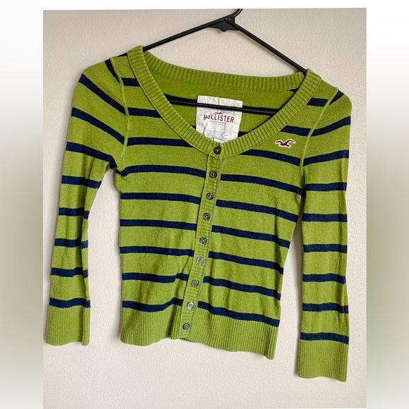 Hollister Tops - Hollister retro Y2K Green Striped Blue/Green Cardigan M